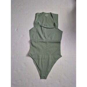 OQQ Ribbed Bodysuit Women's XL Light green Racerback High Cut Stretch